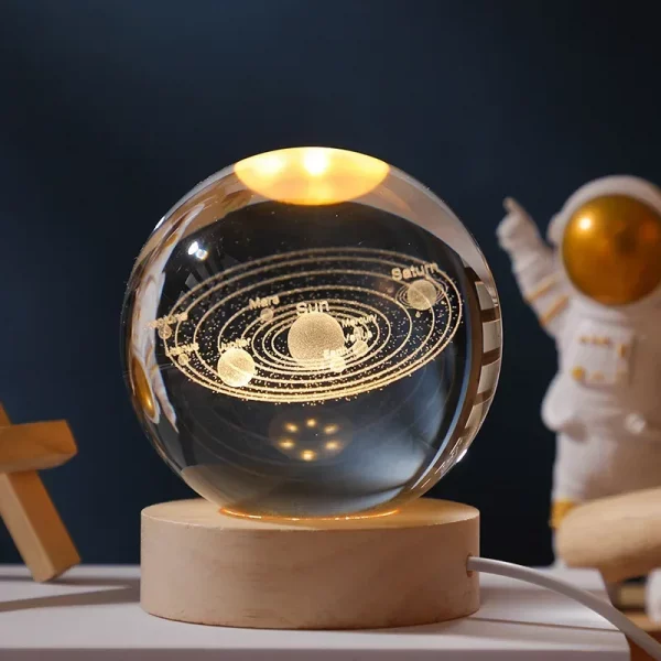 3D Crystal Ball Planet Night Light Laser Engraved Solar System Globe