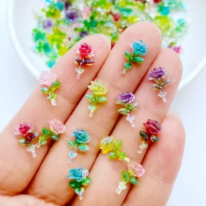 100Pcs Mini Shiny Rose Resin Cabochons – Flat Back 7x11mm DIY Scrapbooking